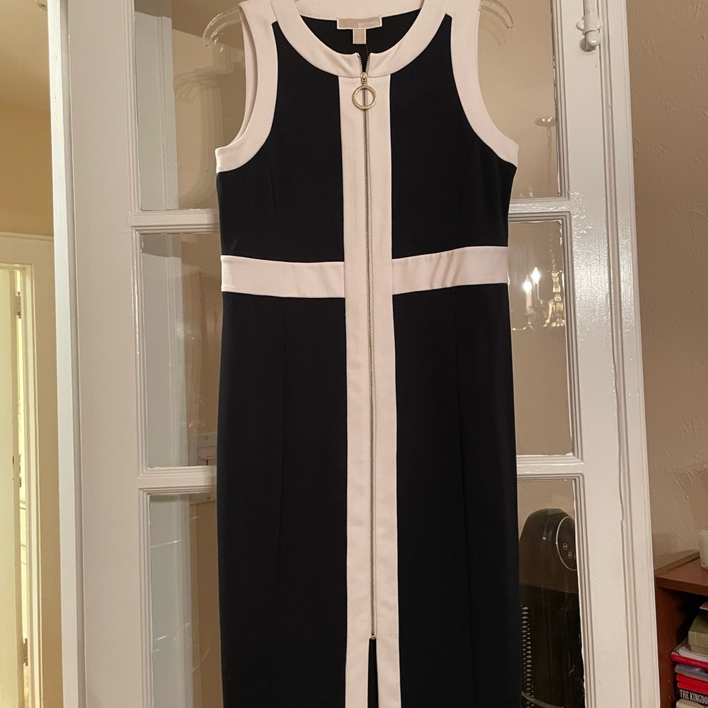 Michael Kors Jersey Dress size 12 dark blue/white midi